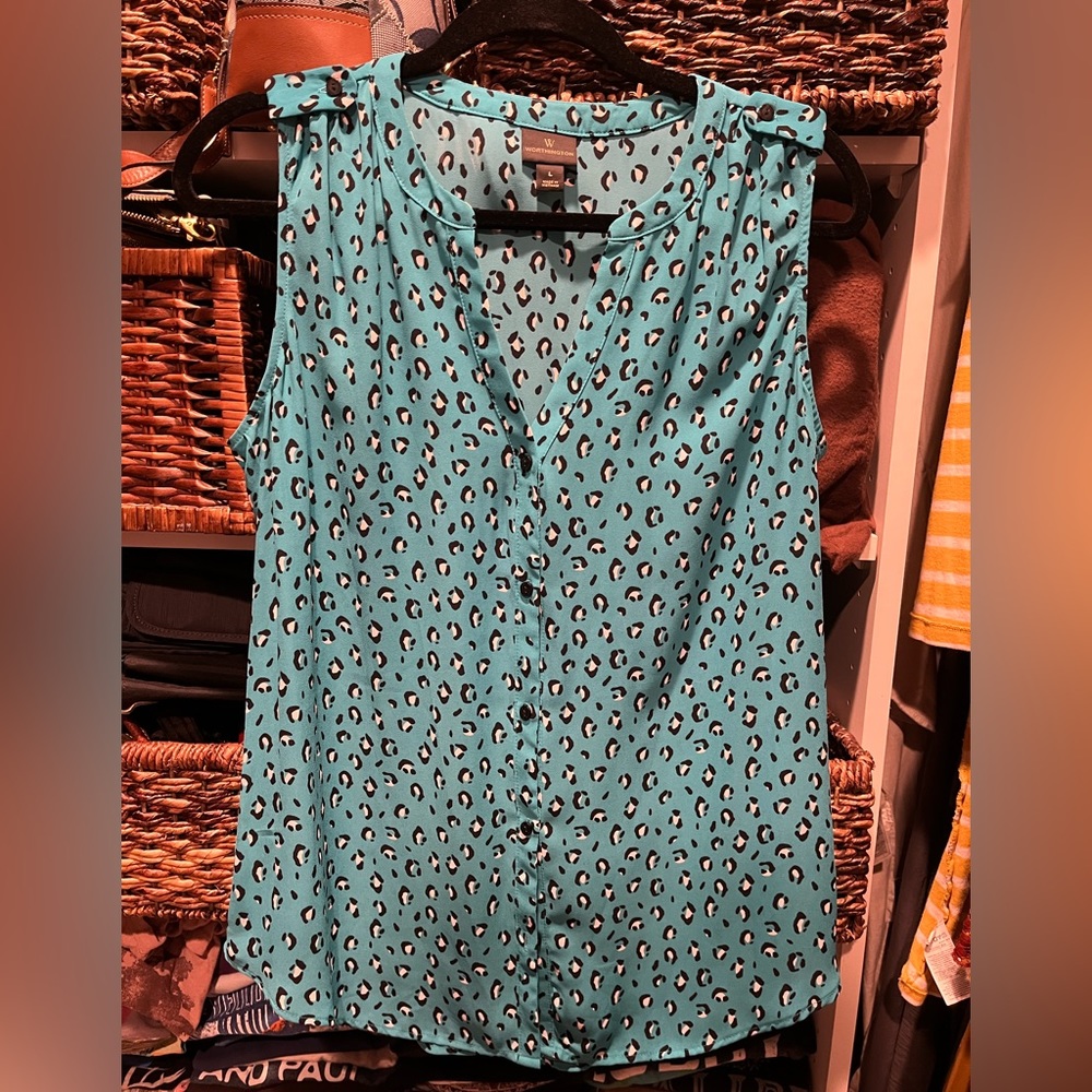 Worthington sleeveless teal top sz L